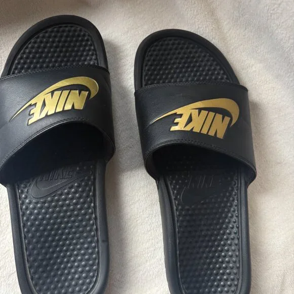 Nike Benassi JDI Slides Black and Gold - Picture 7 of 8